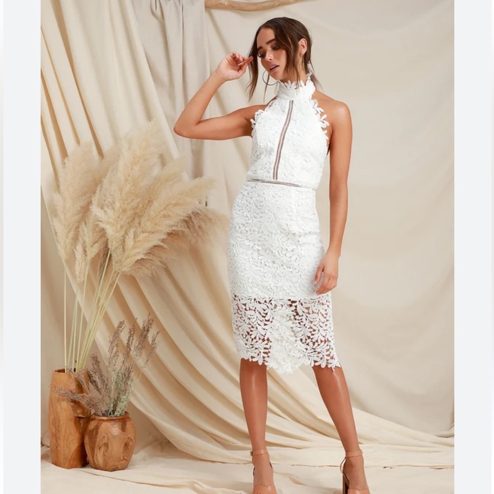 Lulus Divine Destiny White Lace Midi Dress